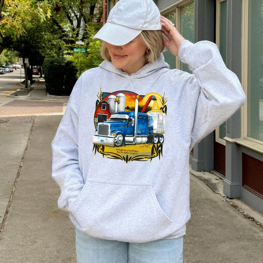 Semi Truck Hoodie | Largecar Farm Hauler Graphic | Premium Cotton-Poly Blend | Gift for Truckers and Farmers