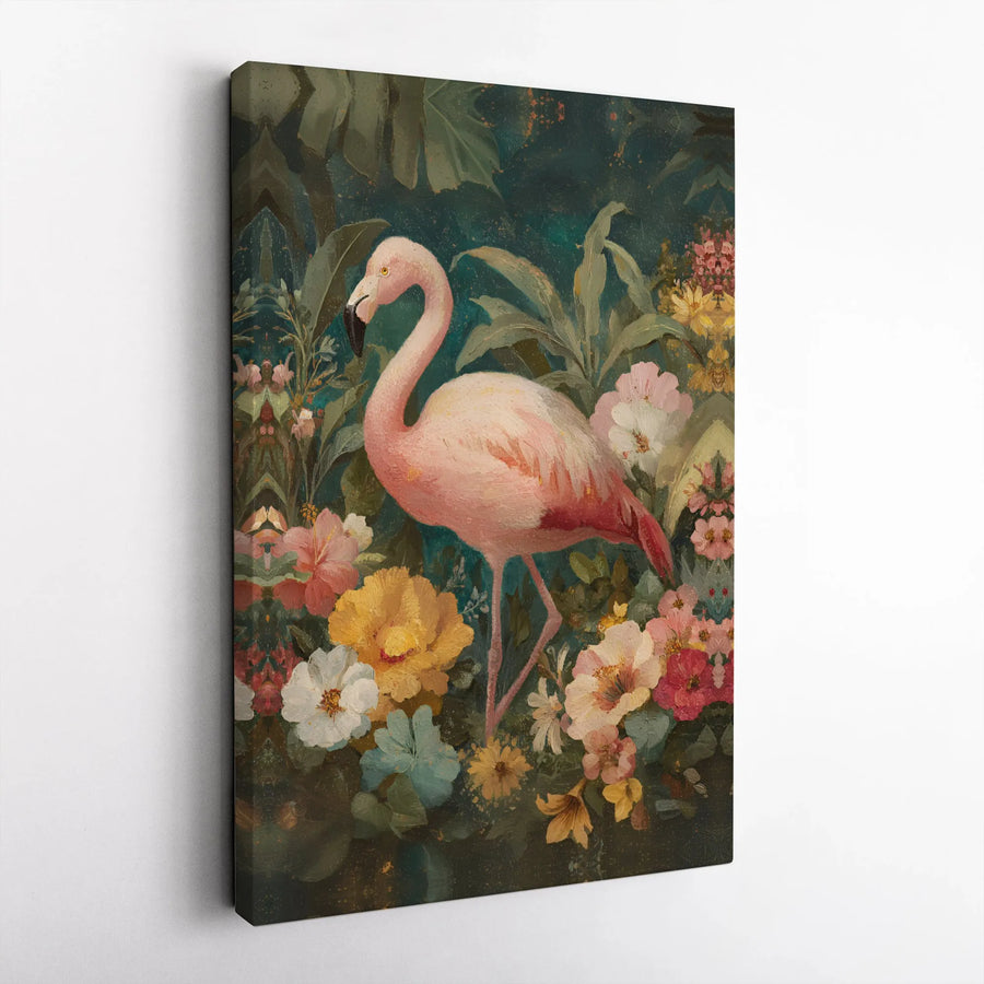 Pink Flamingo Wall Art | Tropical Botanical Garden Canvas Print | Gallery-Quality 1.25" Thick Wall Decor | Elegant Floral Home Gift