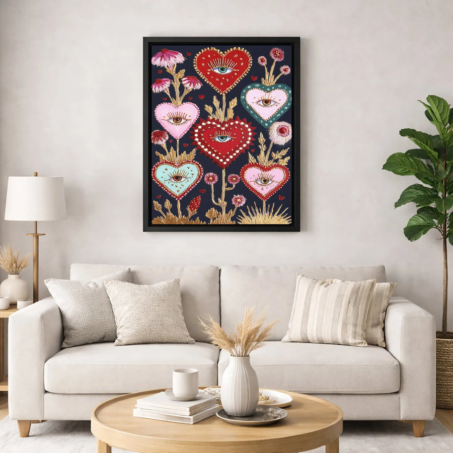 Sacred Heart Wall Art | Bohemian All-Seeing Eye Canvas Print | Gallery Quality 1.25" Profile | Spiritual Home Decor Gift