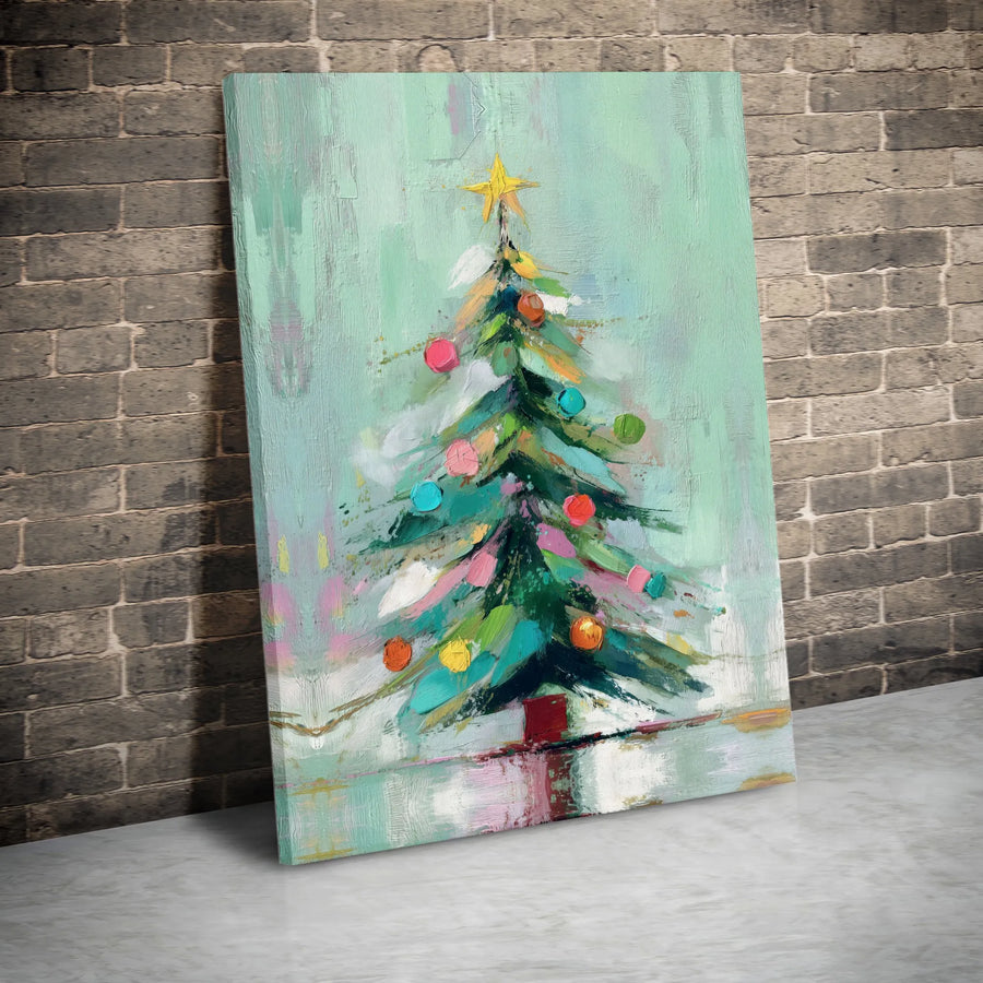 Abstract Christmas Tree Canvas Wall Art | Colorful Holiday Home Decor | Gallery-Wrapped Premium Print | Festive Modern Living Room Gift