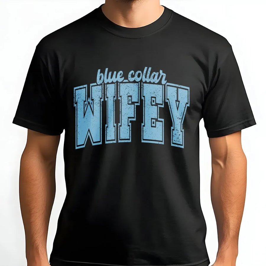Blue Collar Wife T-Shirt | Retro Varsity Graphic Tee | Premium Soft Cotton | Gift for Supportive Spouse & Country Girl Outfit