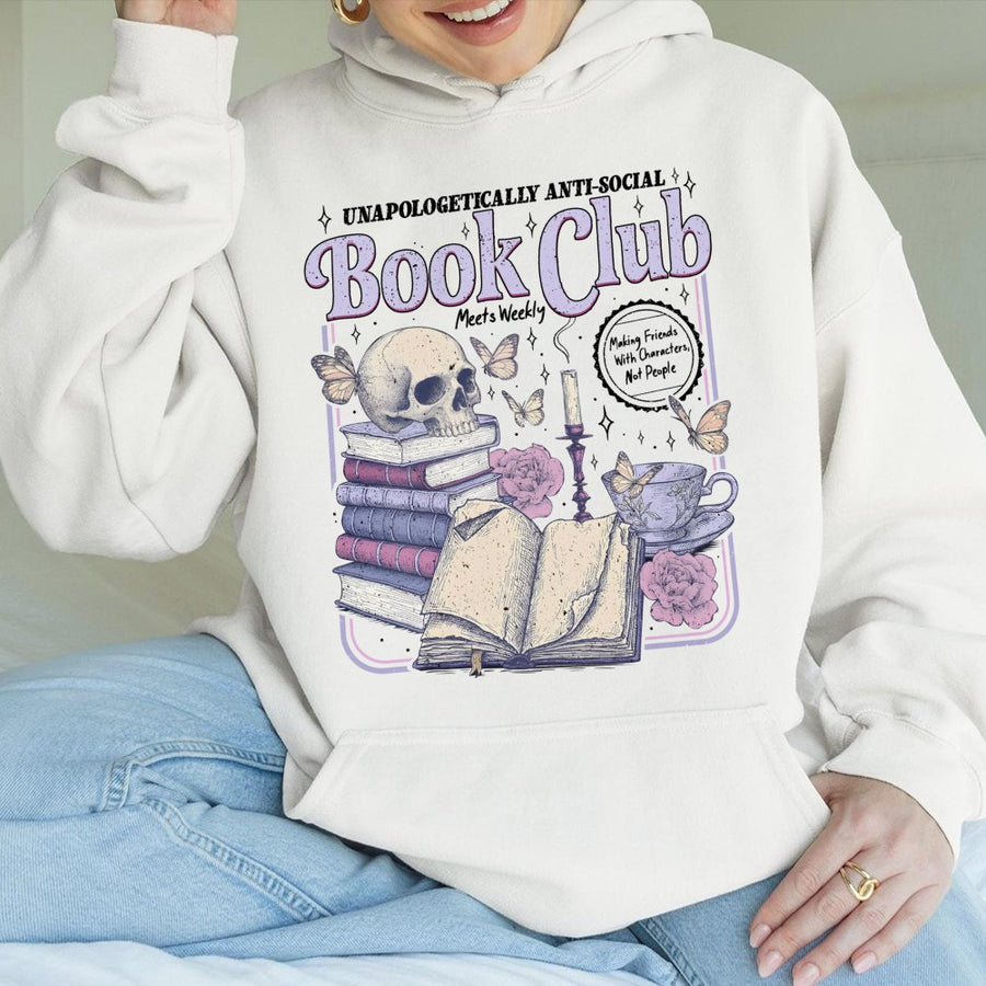 Anti-Social Book Club Hoodie | Dark Academia Graphic Sweatshirt | Cotton-Polyester Premium Blend | Gift for Introverted Book Lover Reader
