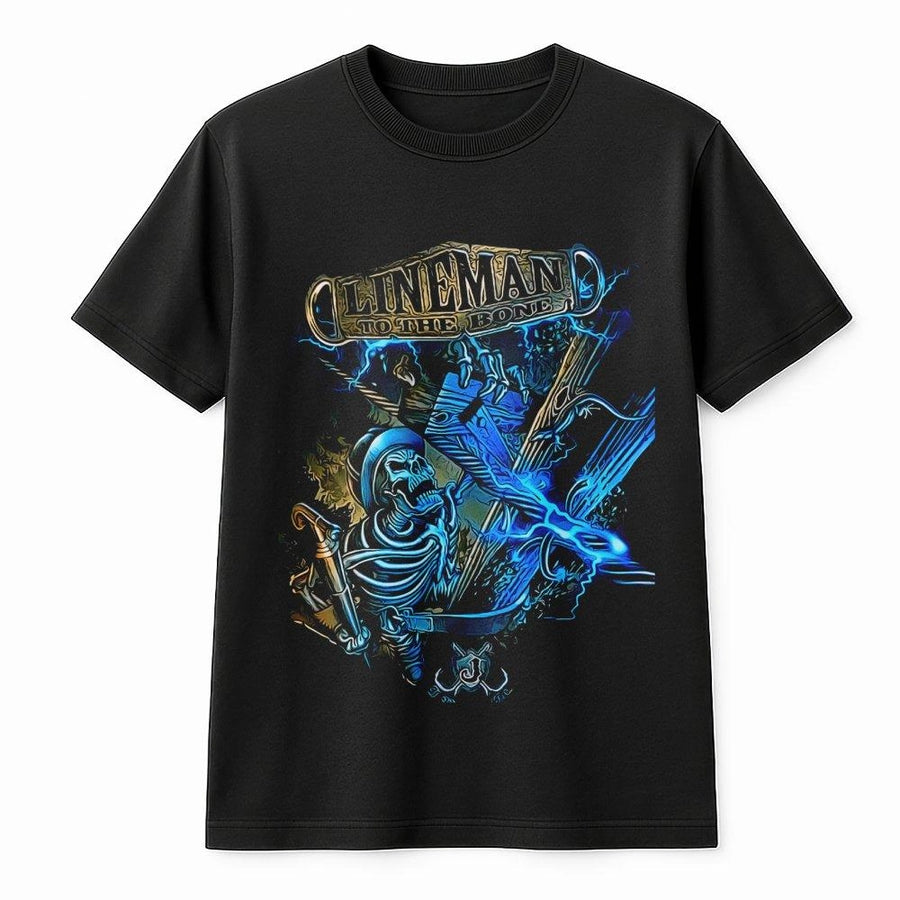 Lineman Graphic T-Shirt | To The Bone Skeleton Electrician Design | Premium Cotton Workwear | Essential Gift for Utility Power Line Workers