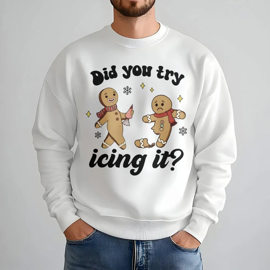 Funny Gingerbread Christmas Sweatshirt | Did You Try Icing It Physical Therapy Pun | Premium Cotton Blend | Gift for Physical Therapist & Trainer