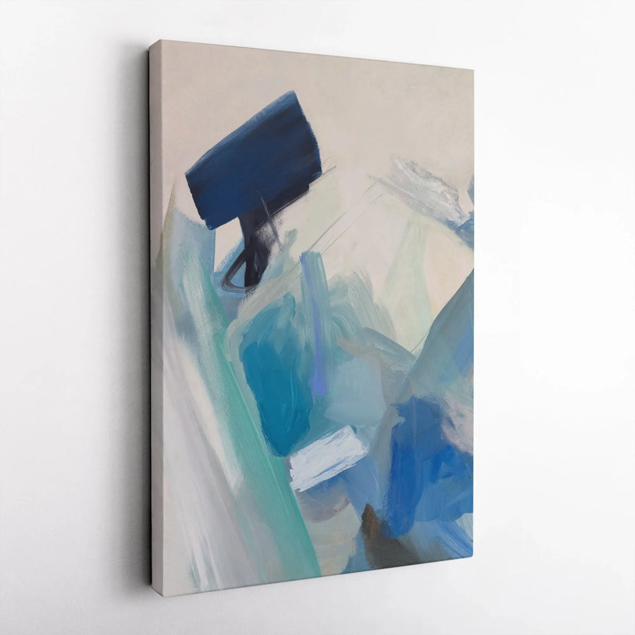 Abstract Blue Canvas Wall Art | Modern Brushstroke Painting Print | Premium Fade-Resistant Gallery Wrap | Living Room & Office Decor