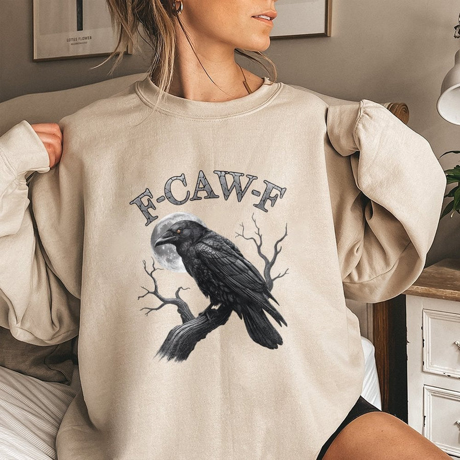 Gothic Raven Sweatshirt | F-CAW-F Dark Humor Crow Design | Premium Cotton Blend Crewneck | Spooky Bird Lover Gift