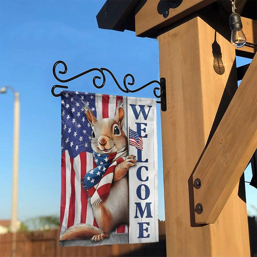 Patriotic Squirrel Welcome Flag | American Flag Animal Garden Decor | Premium Weather-Resistant Polyester | 4th Of July Outdoor Gift