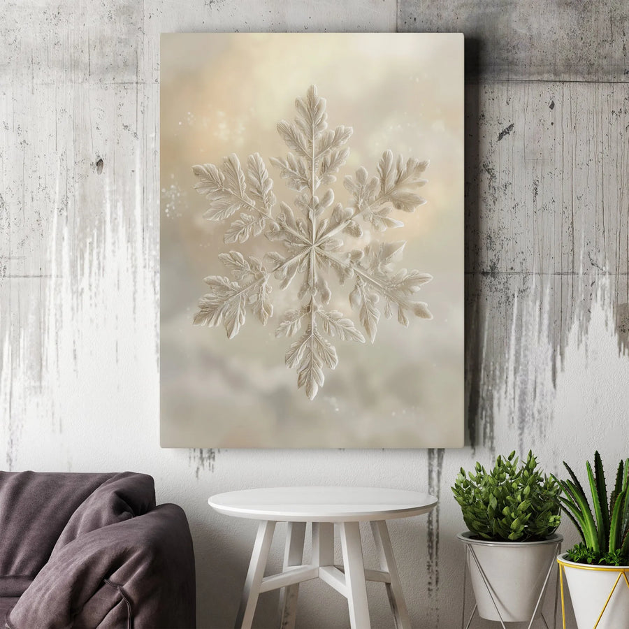 Elegant Snowflake Canvas Wall Art | Minimalist Winter Botanical Print | Premium Gallery Wrap Decor | Sophisticated Holiday Home Gift