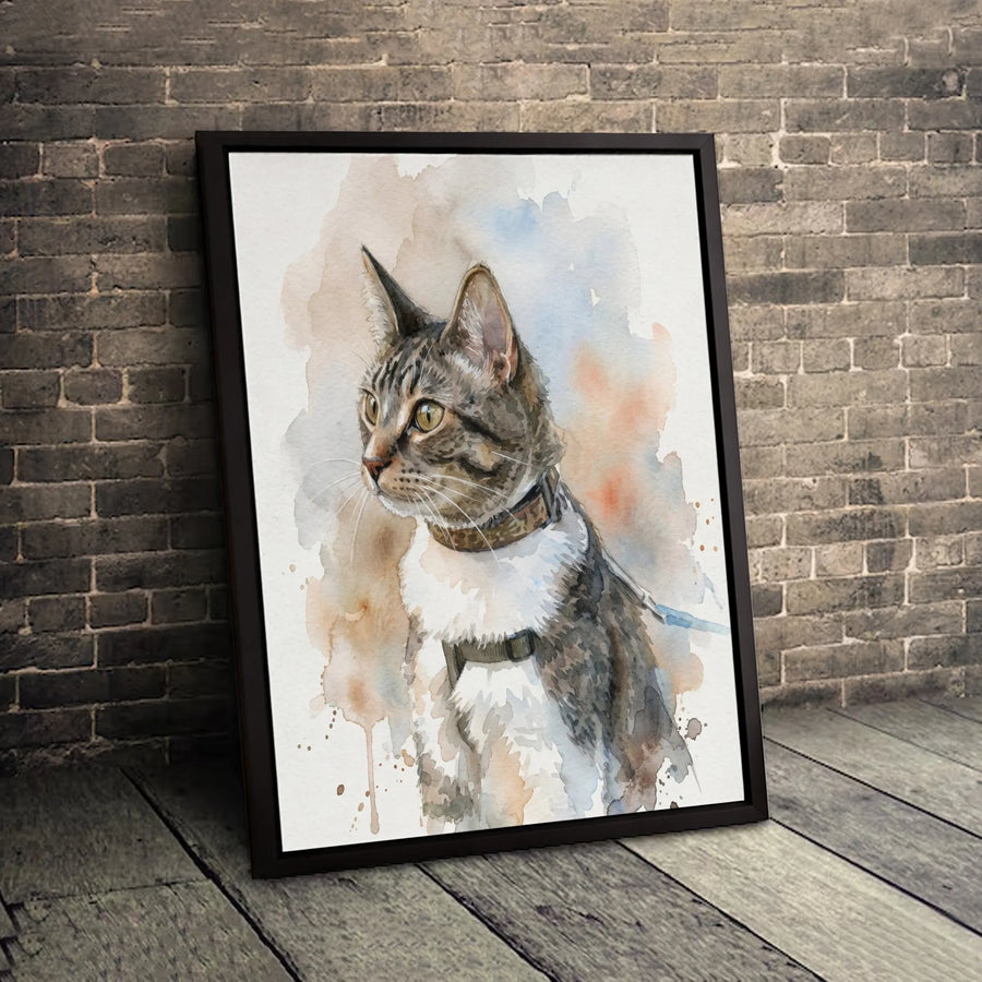 Watercolor Tabby Cat Canvas Wall Art | Artistic Pet Portrait Print | 1.25 Inch Premium Gallery Profile | Gift For Cat Lovers And Pet Owners
