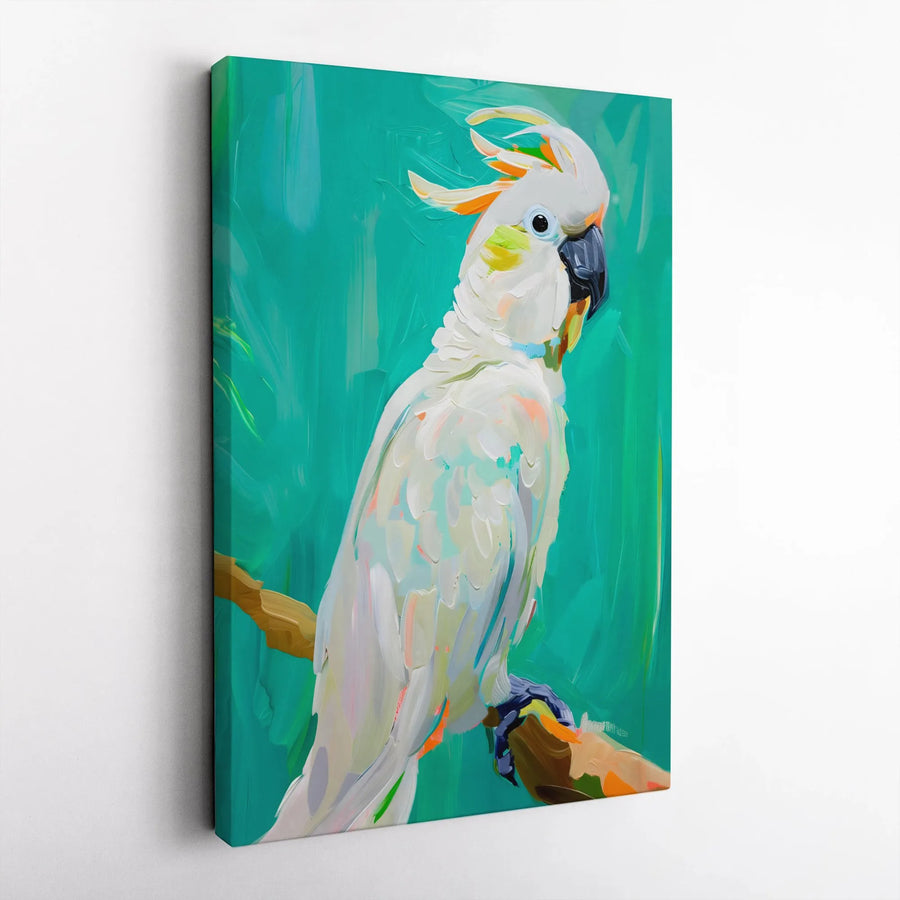 White Cockatoo Canvas Wall Art | Impressionist Parrot Painting | 1.25-Inch Gallery Wrap Profile | Modern Home Decor Gift