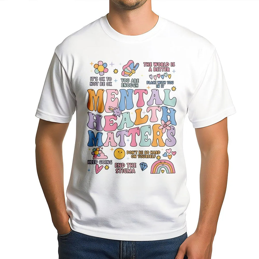 Mental Health Matters T-Shirt | Retro Groovy Inspirational Graphic | Premium Soft Cotton Blend | Inspirational Gift for Women and Men