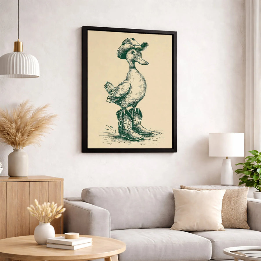 Cowboy Duck Canvas Art | Whimsical Western Sketch Print | Premium Gallery-Wrapped Wall Decor | Unique Farmhouse Gift for Animal Lovers