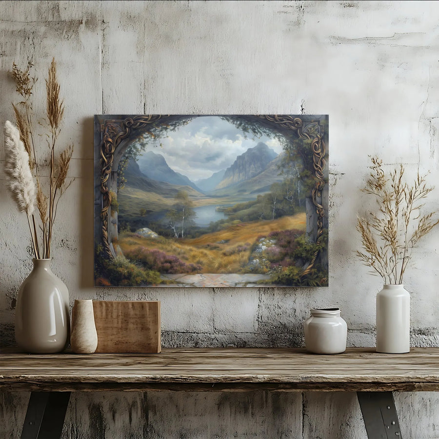 Fantasy Mountain Landscape Canvas Print | Ornate Archway Nature Wall Art | Premium Gallery Wrapped 1.25" Profile | Whimsical Home Decor Gift
