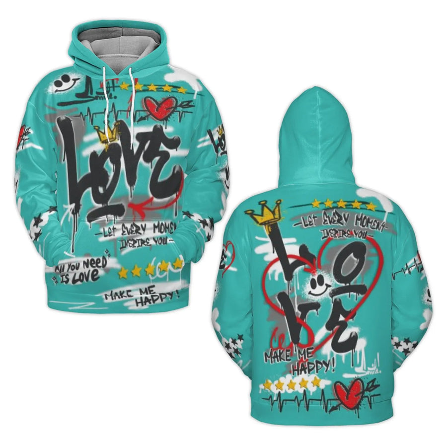 Love Graffiti 3D Hoodie | All Over Print Street Art Design | Brushed Fleece Lined Polyester | Unisex Gift for Teens and Adults