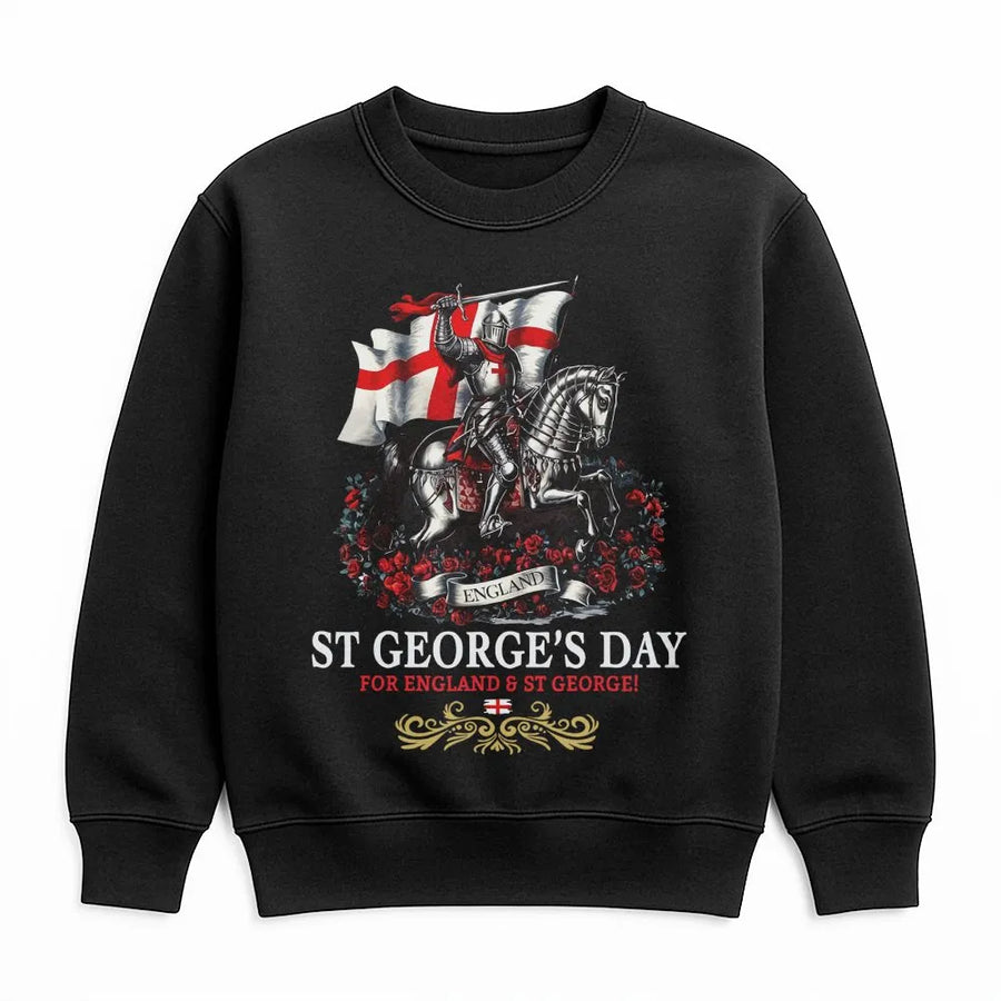 St George's Day Sweatshirt | England Flag Knight on Horseback Graphic | Premium Cotton-Blend Sweatshirt | Unisex Patriotic English Heritage Gift