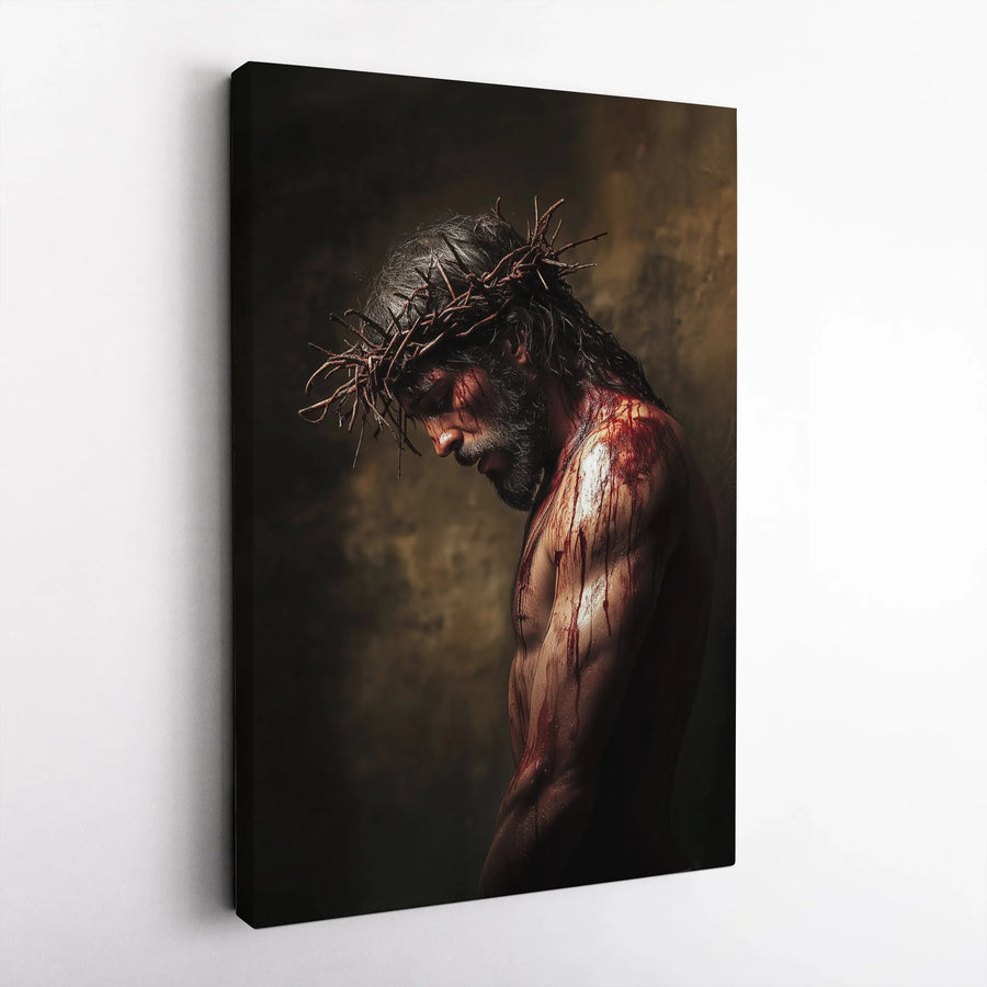 Jesus Christ Canvas Wall Art | Realistic Portrait with Crown of Thorns | Premium Fade-Resistant Print | Christian Home Decor Gift