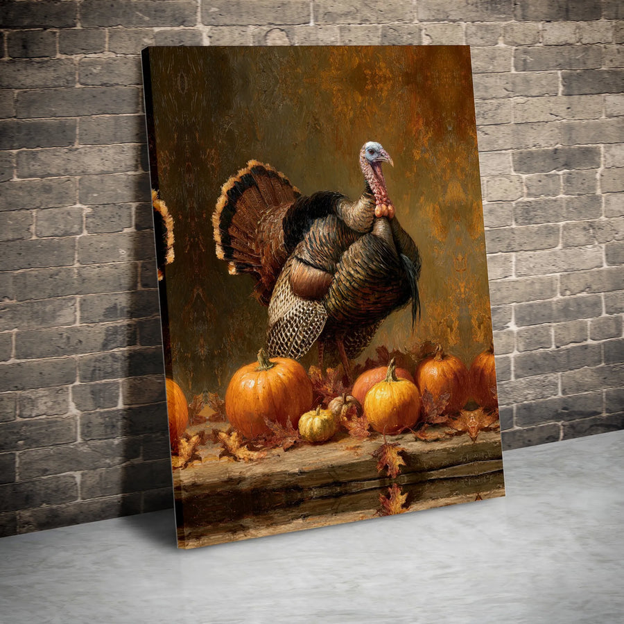 Thanksgiving Turkey Canvas Wall Art | Rustic Farmhouse Pumpkin Decor | Premium Gallery Wrap Print | Autumn Harvest Home Seasonal Gift