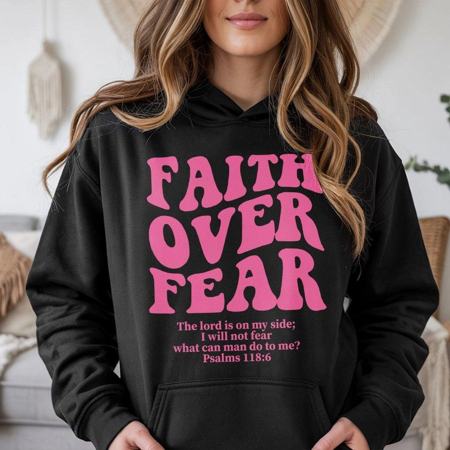 Faith Over Fear Hoodie | Psalms 118:6 Scripture Graphic | Premium Cotton-Blend Sweatshirt | Christian Gift for Men and Women