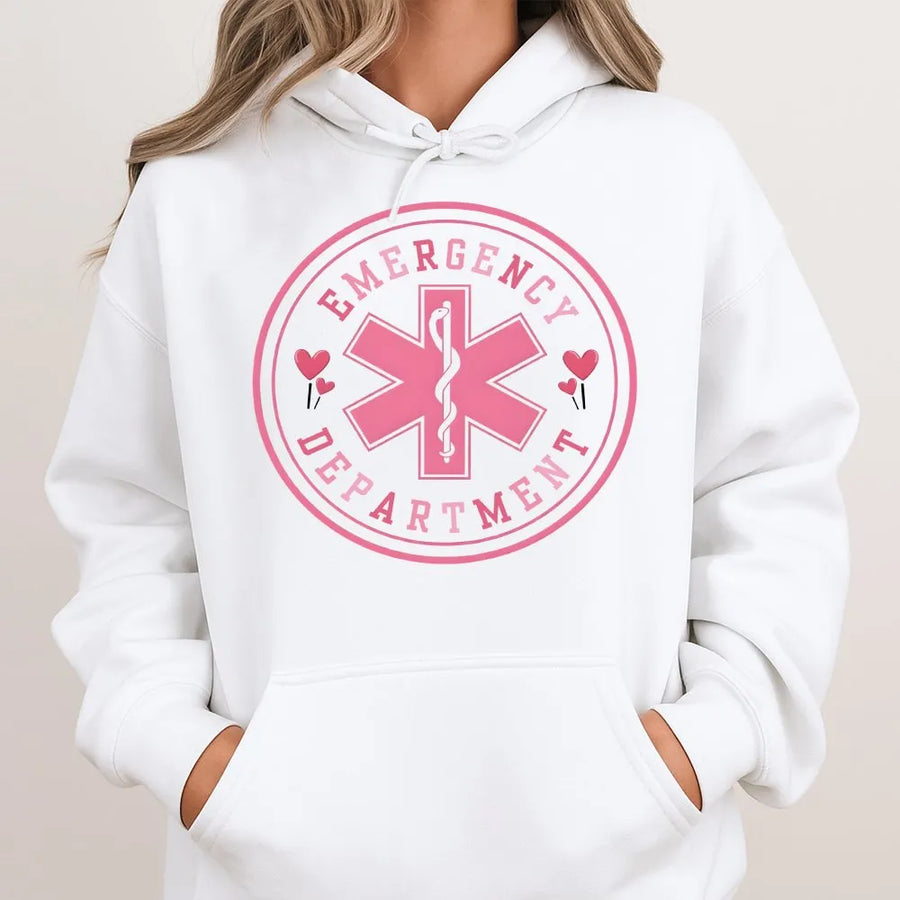 Emergency Department Hoodie | Cute Heart Star of Life Design | Premium Cotton Blend | Gift for ER Nurse, EMT, Valentine Medical Staff