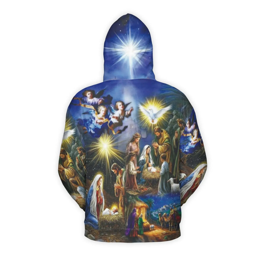 Nativity Scene 3D Hoodie | Religious Christmas Art Pullover | Premium All-Over Print Fleece | Faithful Gift for Men and Women