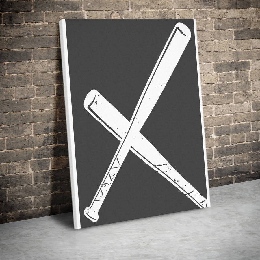 Crossed Baseball Bats Canvas Wall Art | Minimalist Distressed Graphic | Premium Thick Canvas Print | Man Cave Sports Decor Gift for Baseball Fan