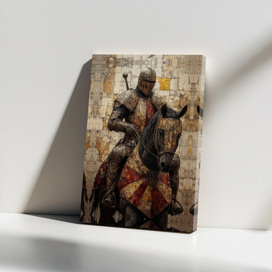 Medieval Knight Canvas Wall Art | Textured Mosaic Style Artwork | Premium Fade-Resistant Print | Collector's Gift for History Buffs