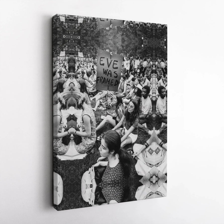 Eve Was Framed Canvas Wall Art | Vintage Feminist Protest Photo | Premium Gallery Wrap | Women's Rights Movement Activist Gift