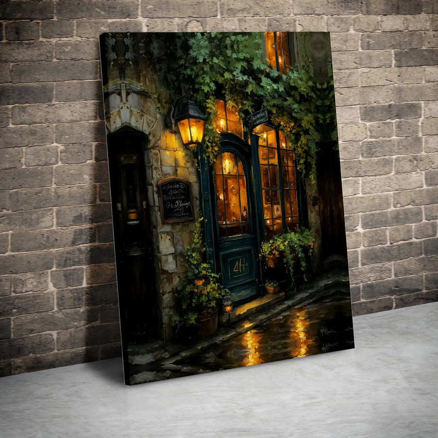 European Storefront Canvas Wall Art | Cozy Parisian Street Lantern Decor | 1.25" Gallery Wrap Premium Print | Romantic Travel Home Office Gift