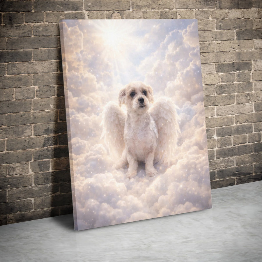 Dog Memorial Canvas Art | Heavenly Angel Dog Portrait with Wings | Premium Gallery Wrapped Canvas | Sympathy Gift for Grieving Dog Owner
