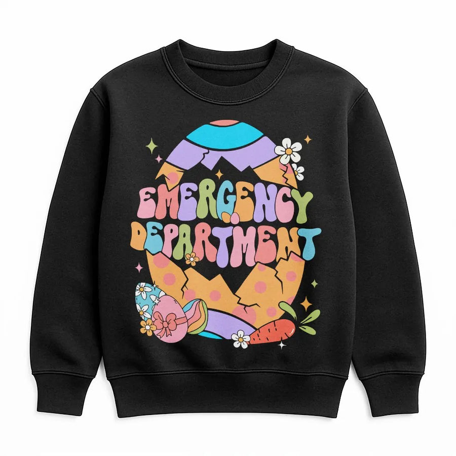 Emergency Department Easter Sweatshirt | Retro Pastel Nursing Egg Design | Premium Cotton-Poly Blend | Cute Gift for ER Nurse and Medical Staff