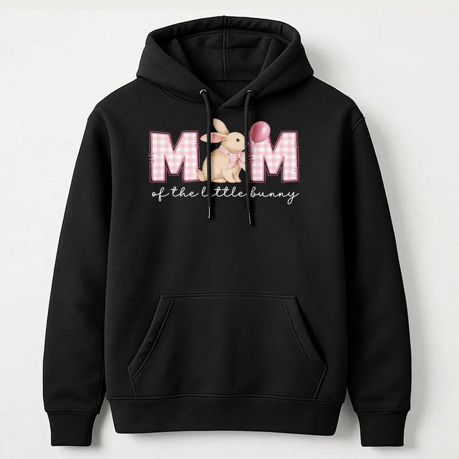 Mom of The Little Bunny Hoodie | Cute Gingham Rabbit Graphic | Premium Soft Sweatshirt | Easter Pregnancy Announcement Gift for Her
