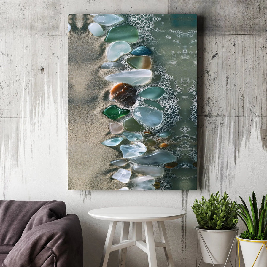 Sea Glass Canvas Wall Art | Coastal Beach Stone Photography | Premium Gallery Wrapped Canvas | Modern Coastal Home Decor Gift