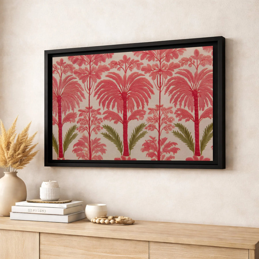 Pink Palm Tree Canvas Art | Tropical Botanical Wall Decor | Gallery Quality Premium Print | Modern Living Room Gift