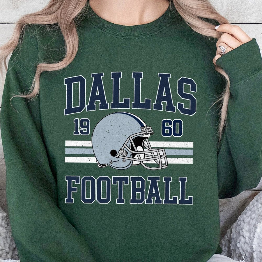 Dallas Football Sweatshirt | Retro 1960 Helmet Graphic Design | Premium Cotton Blend | Unisex Game Day Apparel for Football Fans