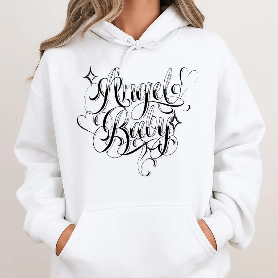 Chicano Angel Baby Hoodie | Tattoo Style Script Lettering | Premium Cotton Graphic Tee | Cholo Chola Streetwear Gift
