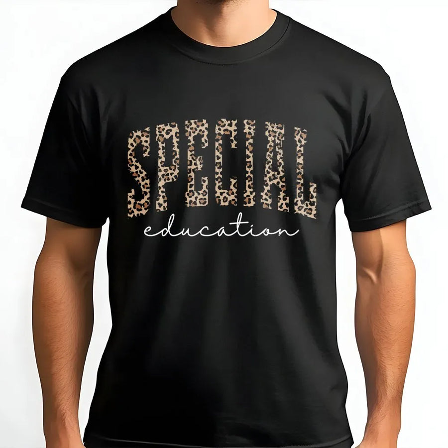 Special Education Teacher T-Shirt | Leopard Print Varsity Lettering | Premium Soft Cotton | Meaningful Gift for SPED Educator