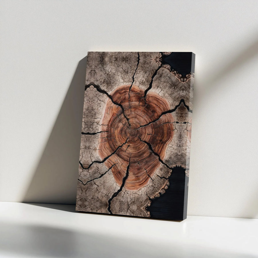 Tree Trunk Growth Ring Canvas Wall Art | Symmetrical Wood Grain Abstract Print | Gallery Wrapped Premium Decor | Nature Inspired Gift for Modern Home