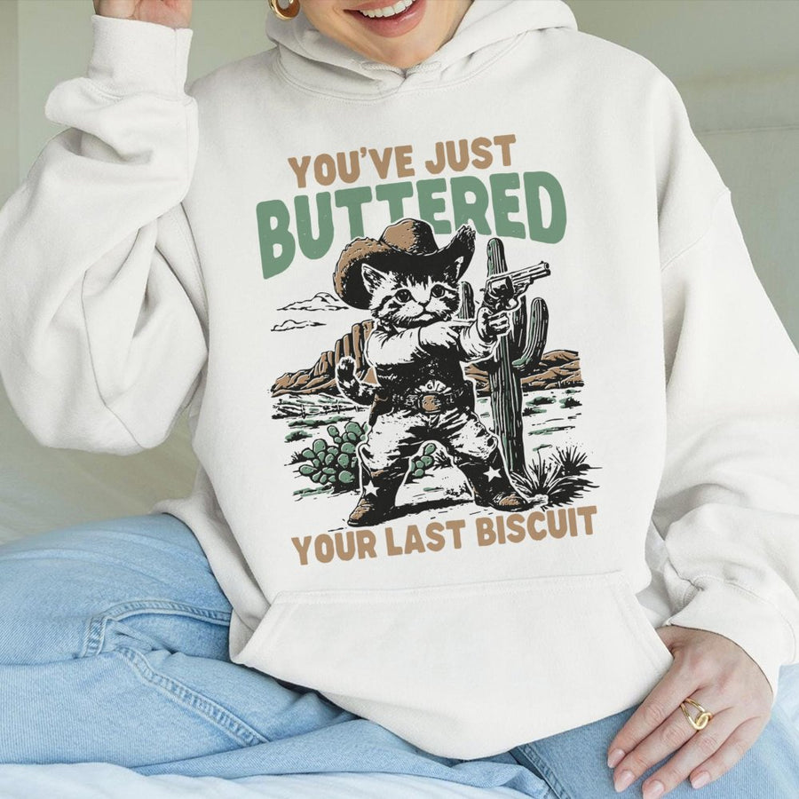 Cowboy Cat Hoodie | Funny Western Desert Graphic Print | Premium Cotton Blend | Gift for Cat Lovers & Western Fans