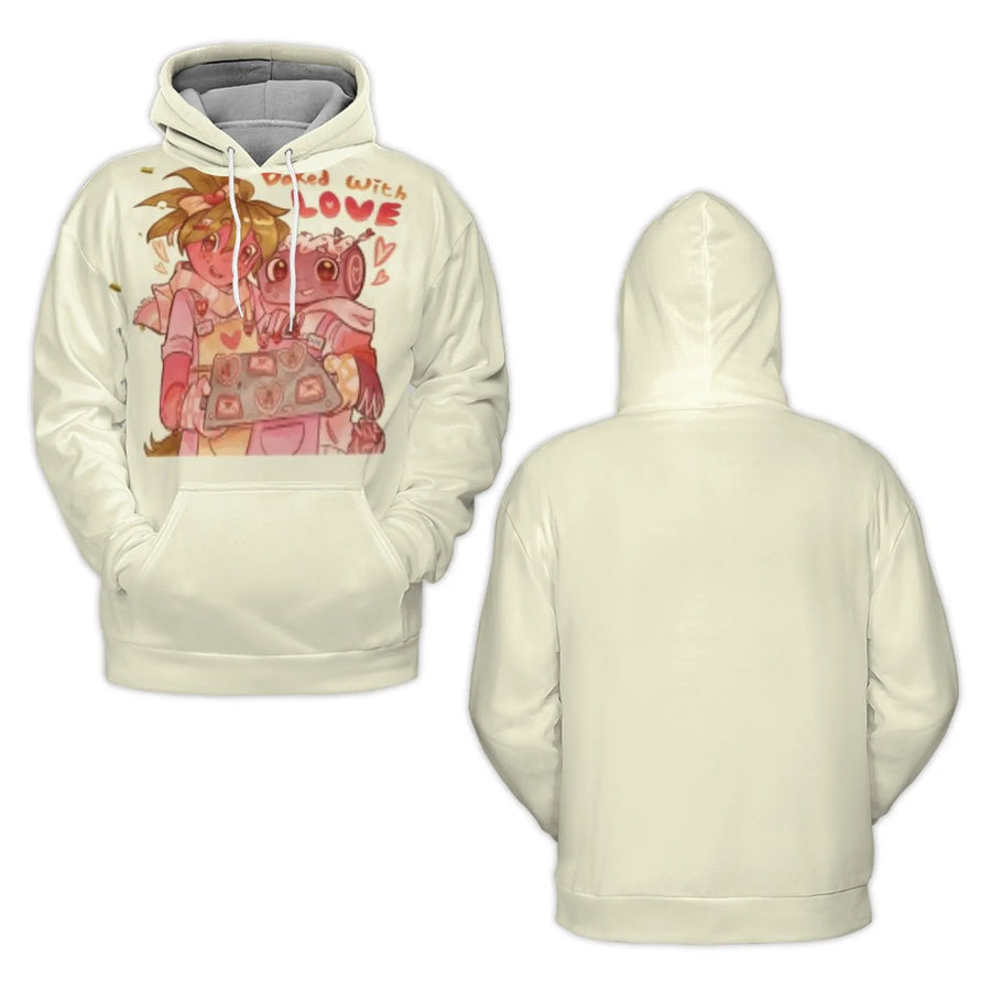 Baked With Love Anime Hoodie | Cute Baking Cartoon Graphic | Premium Polyester Brushed Fleece | Kawaii Aesthetic Gift For Fans