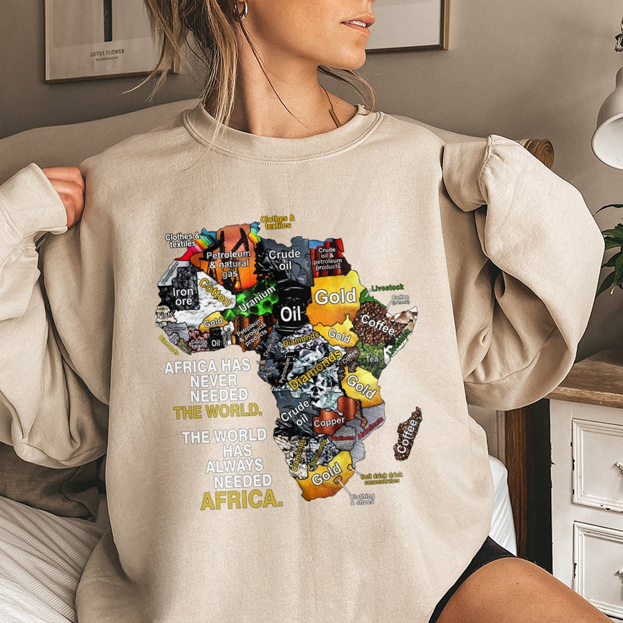 Africa Map Resources Sweatshirt | Black History Month Graphic Print | Premium Cotton-Blend Pullover | Meaningful Cultural Heritage Gift for Adults