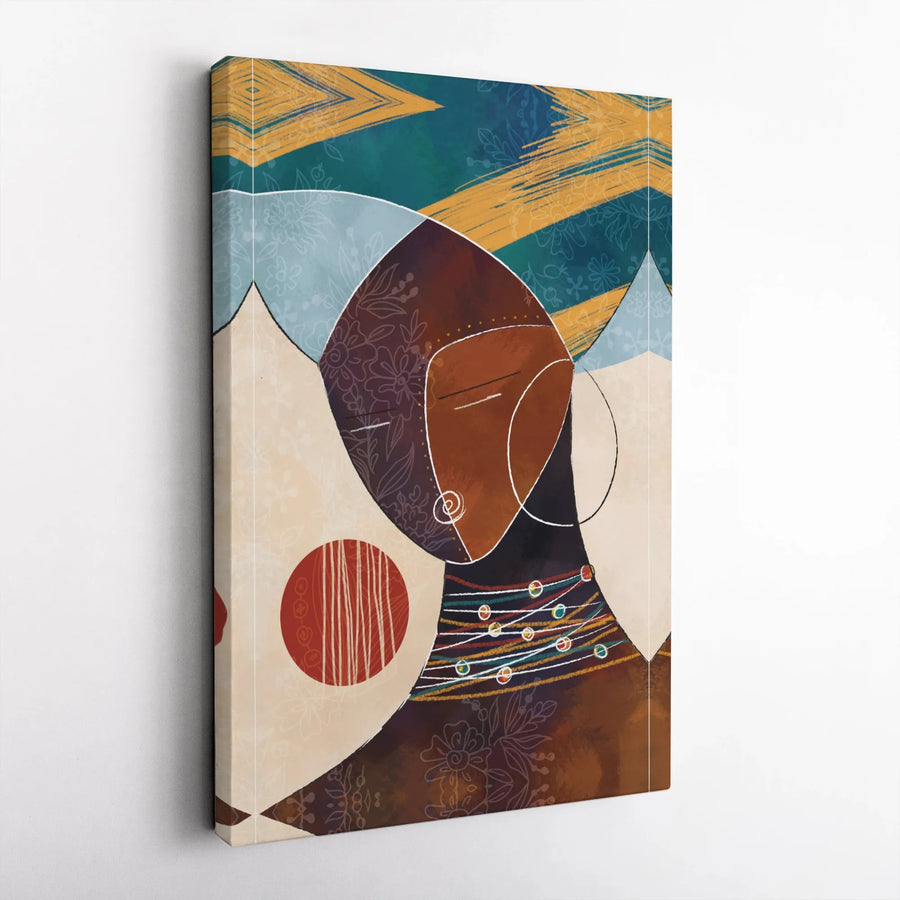 Abstract African Woman Canvas Wall Art | Modern Geometric Portrait | Premium Gallery Wrapped Canvas | Collector's Art for Modern Home Decor