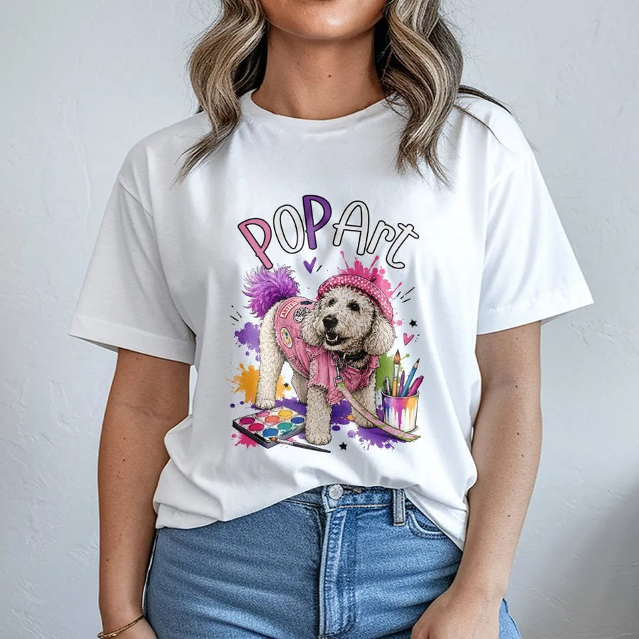 Pop Art Dog T-Shirt | Colorful Poodle Artist Graphic | Premium Cotton-Blend Sweatshirt | Gift for Dog Mom & Art Lovers