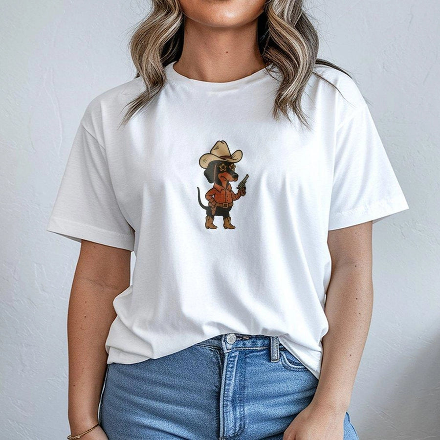 Dachshund Cowboy T-Shirt | Funny Western Wiener Dog Graphic | Premium Cotton Unisex Tee | Cute Dog Lover Gift Idea