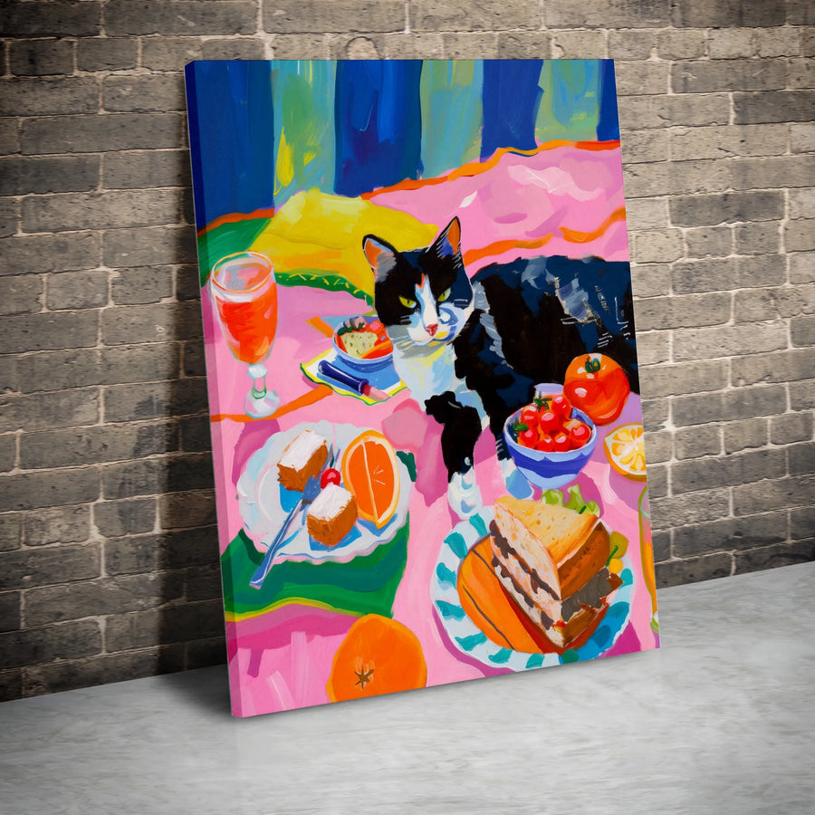 Colorful Tuxedo Cat Canvas Art | Vibrant Fauvist Style Painting | Premium Fade-Resistant Print | Unique Gift for Cat Mom Home Decor