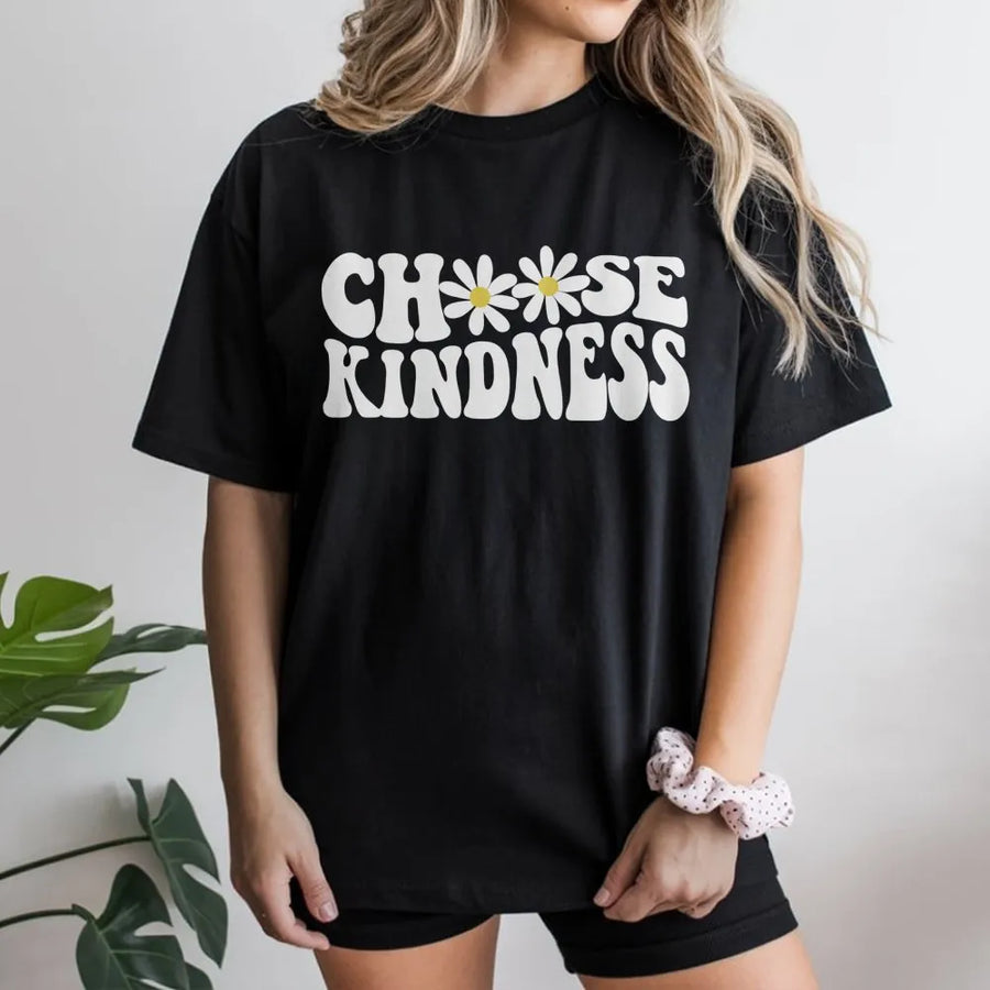 Choose Kindness T-Shirt | Retro Daisy Flower Graphic | 100% Premium Cotton Tee | Positivity Gift for Teachers and Students