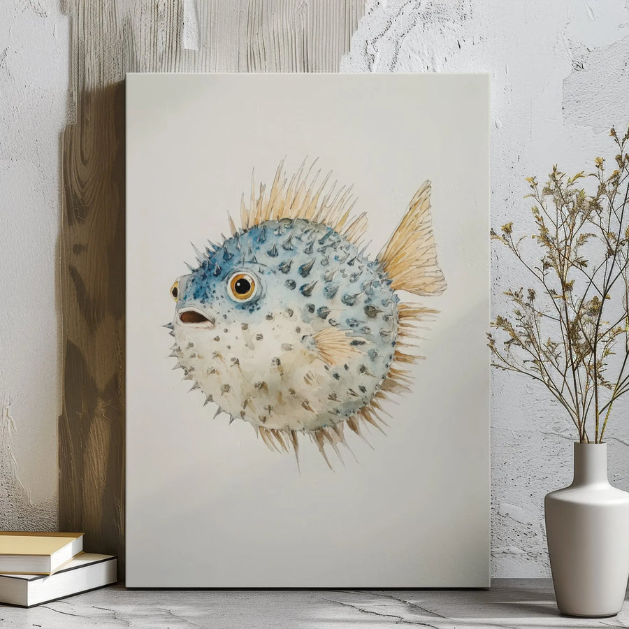 Pufferfish Canvas Wall Art | Watercolor Nautical Print | Premium Gallery Wrap Decor | Beach House Nursery Gift