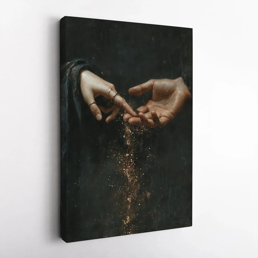 Classical Hands Canvas Wall Art | Renaissance Style Reaching Gold Dust Print | 1.25 Inch Gallery Wrap | Elegant Home Decor Gift For Art Lovers