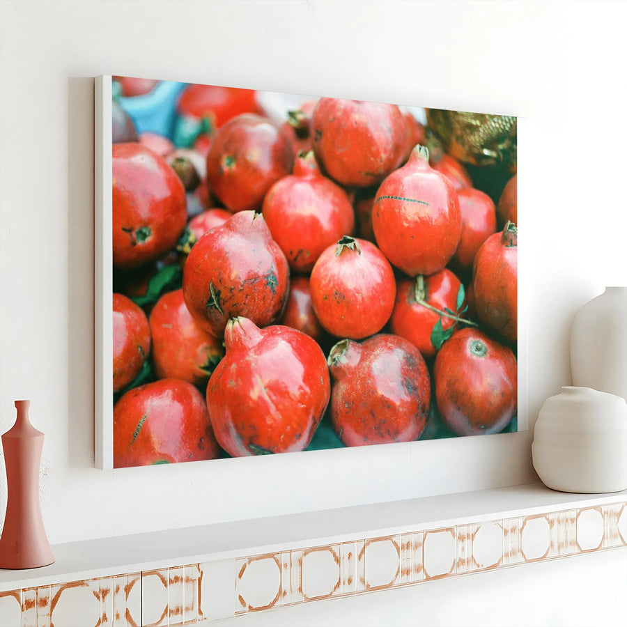 Pomegranate Canvas Wall Art | Vibrant Farmers Market Photography | Premium Gallery Wrapped Print | Kitchen & Dining Room Decor Gift