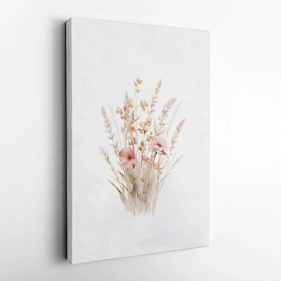 Watercolor Wildflower Bouquet Canvas | Neutral Pampas Grass Floral Wall Art | Premium Gallery Wrap Print | Modern Boho Home Decor Gift