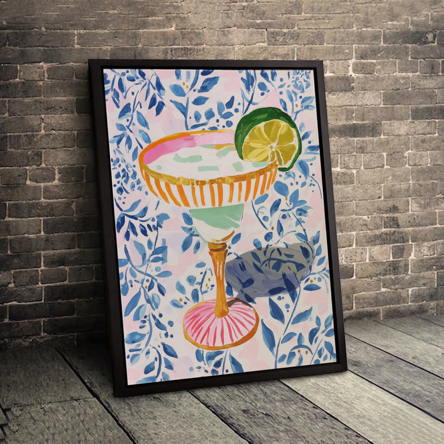 Margarita Cocktail Wall Art | Vibrant Botanical Bar Cart Print | Premium Gallery Wrapped Canvas | Chic Kitchen Decor for Cocktail Lovers